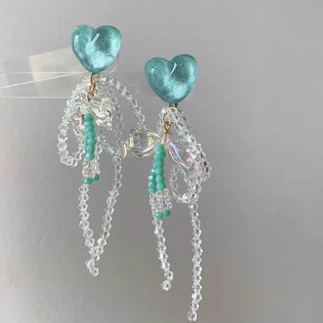 DAIIIBABYYY  -  Blue ice cream love beaded tassel earrings fashion handmade sweet bow earrings